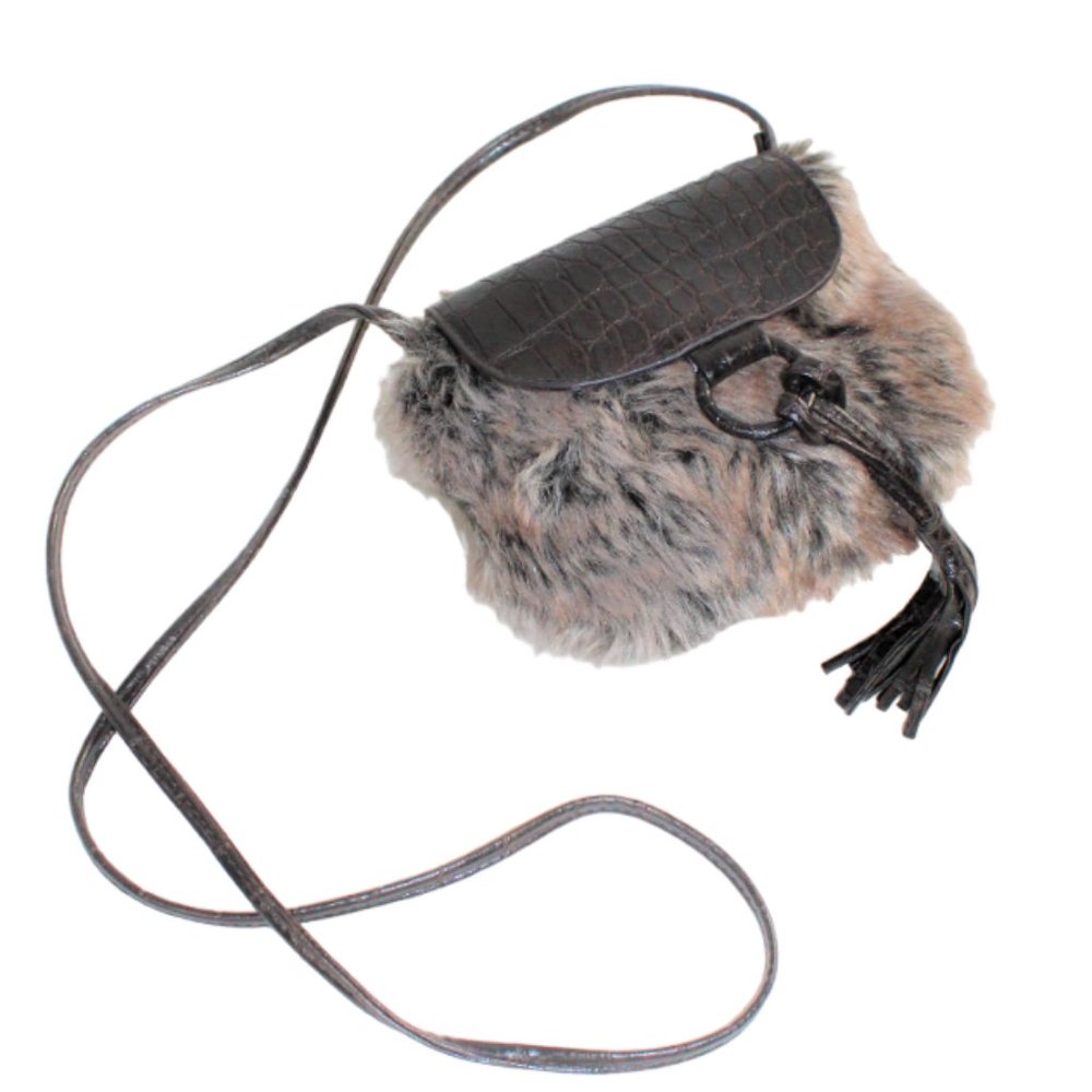 Bueno Funky Retro Faux Fur & Croc Leather Accent With Tassel Crossbody B… - Picture 3 of 6